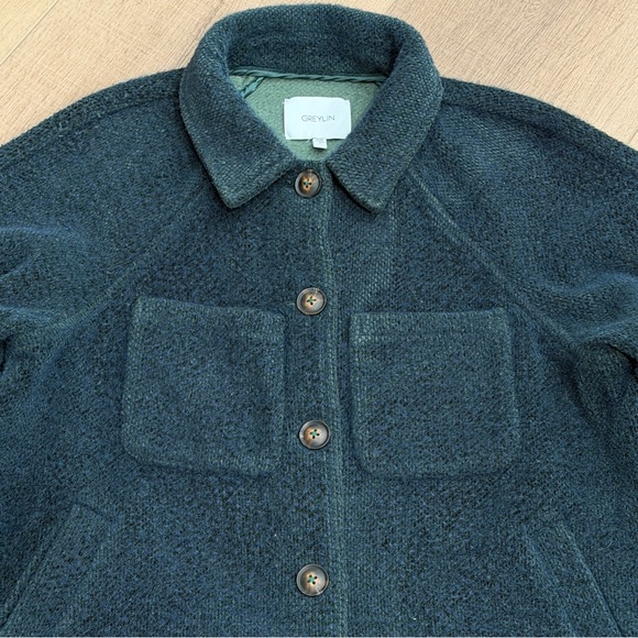 Anthropologie GREYLIN Crop Boxy Jacket Pockets Size Small Green KJ1520A Boho - Picture 7 of 10